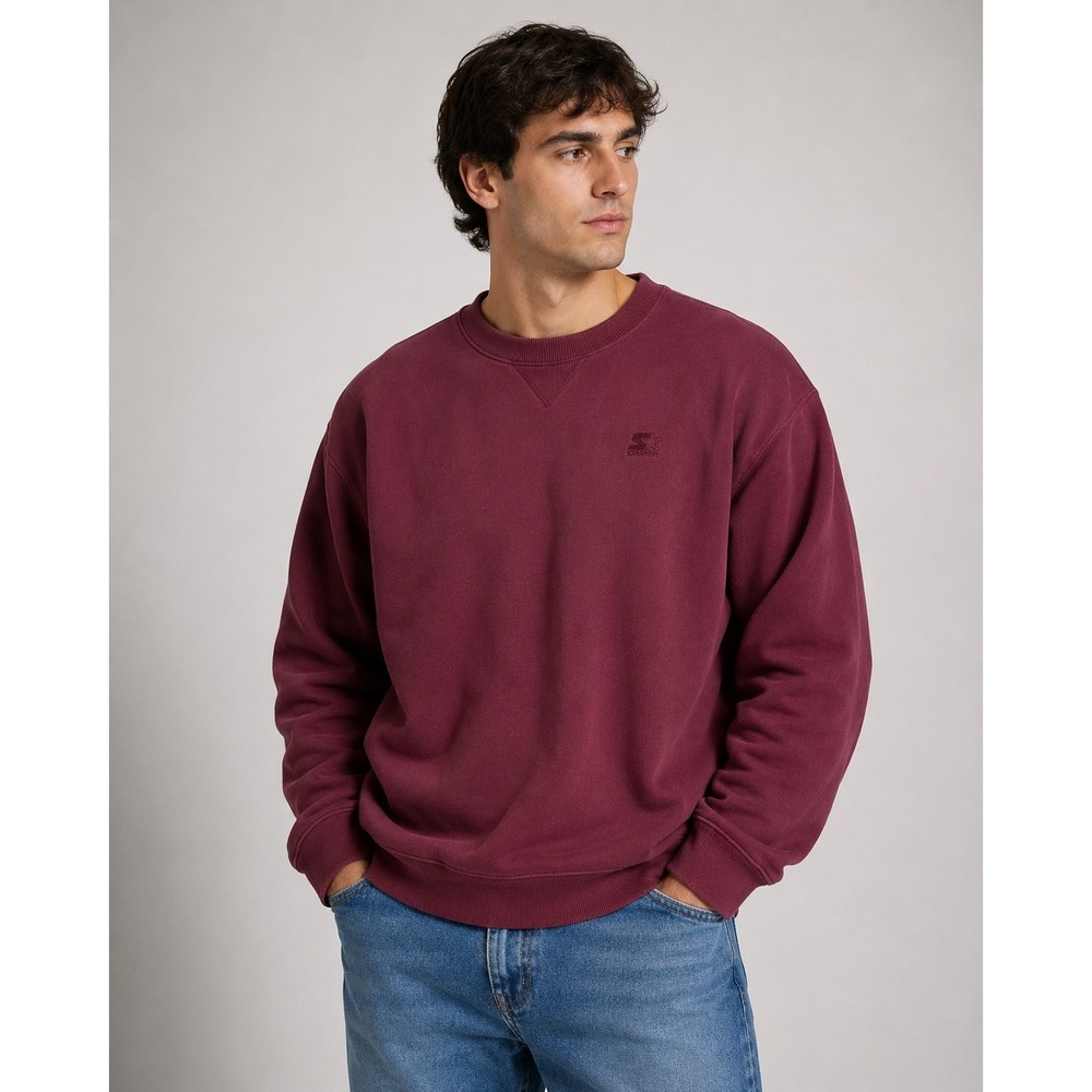 Starter Pro30 Heavyweight Burgundy Crewneck Sweatshirt Mens |P1 Large